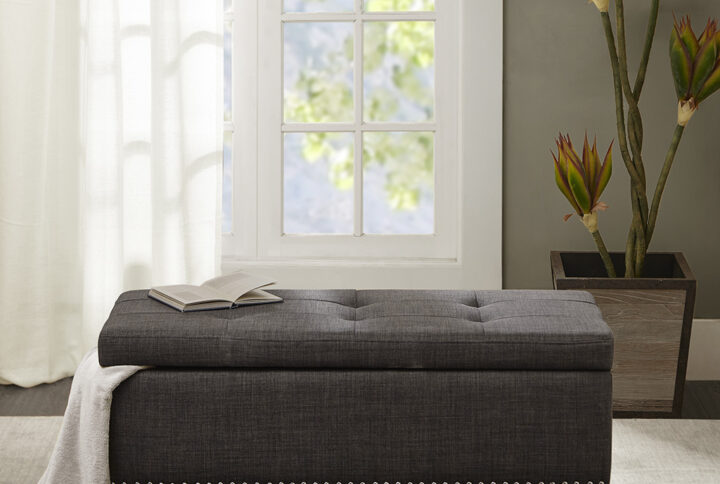 Shandra II Tufted Top Soft Close Storage Bench in Charcoal From Madison Park