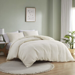 Wyatt 3 Piece Knitted Jersey Duvet Cover Set in Ivory From Urban Habitat