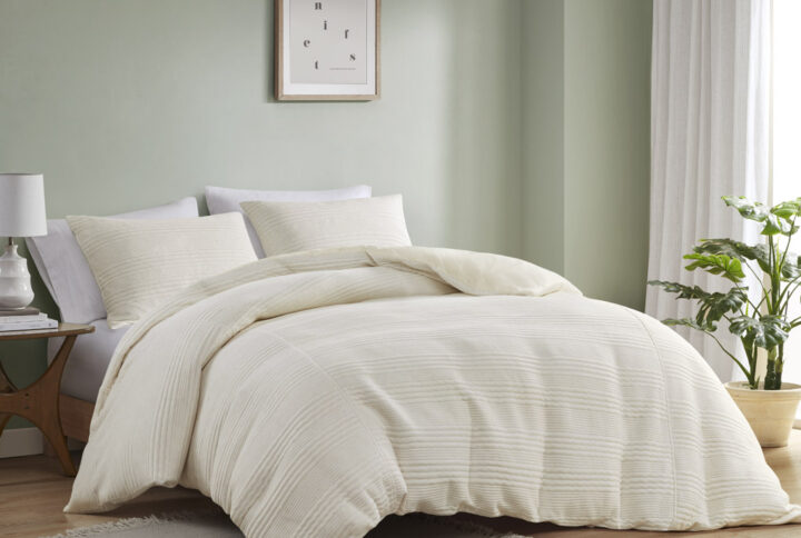 Wyatt 3 Piece Knitted Jersey Duvet Cover Set in Ivory From Urban Habitat