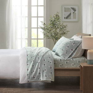 Cozy Flannel Printed Sheet Set in Seafoam Llama From True North by Sleep Philosophy