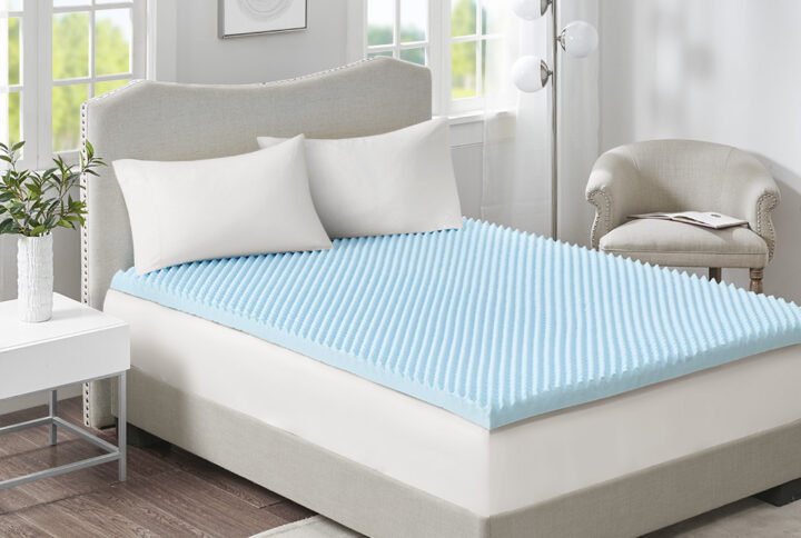 3" Gel Memory Foam All Season Reversible Hypoallergenic Cooling Mattress Topper in Blue From Sleep Philosophy