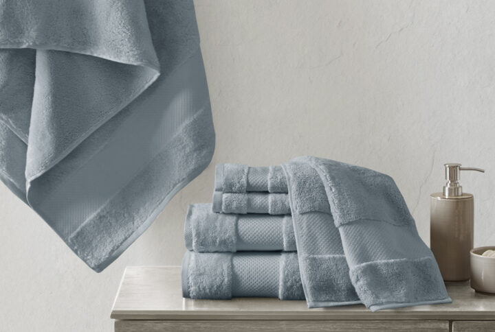 Turkish Cotton 6 Piece Bath Towel Set in Blue From Madison Park Signature