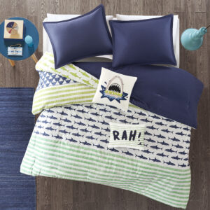 Finn Shark Cotton Comforter Set in Green / Navy From Urban Habitat Kids