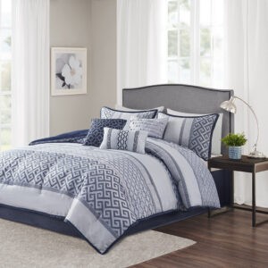 Bennett 7 Piece Jacquard Comforter Set in Navy From Madison Park