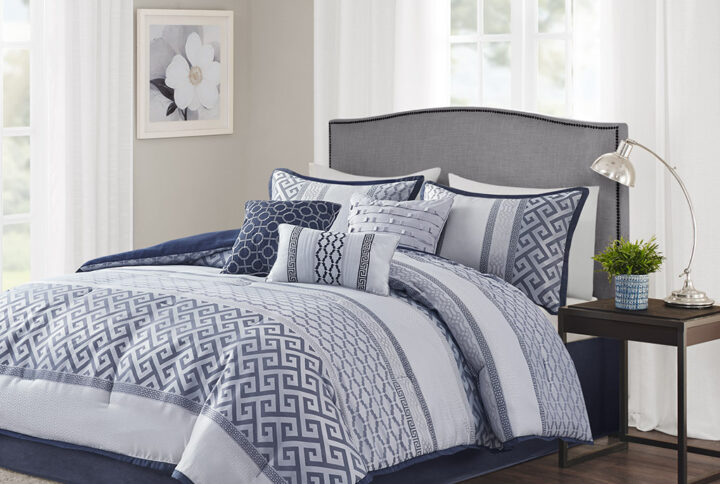 Bennett 7 Piece Jacquard Comforter Set in Navy From Madison Park