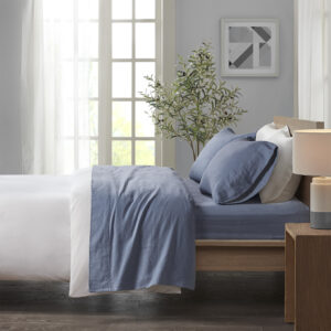 Cozy Flannel Printed Sheet Set in Blue Solid From True North by Sleep Philosophy