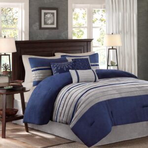 Palmer 7 PC Pieced Faux Suede Comforter Set in Blue From Madison Park