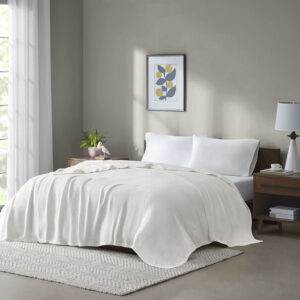 Freshspun Basketweave Cotton Blanket in Cream From Madison Park