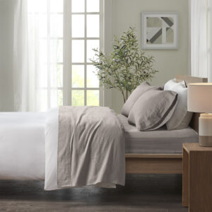 Cozy Flannel Printed Sheet Set in Grey Solid From True North by Sleep Philosophy