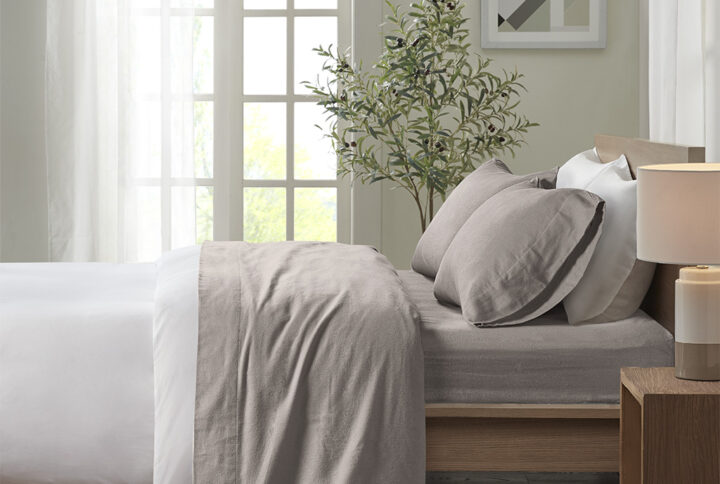 Cozy Flannel Printed Sheet Set in Grey Solid From True North by Sleep Philosophy