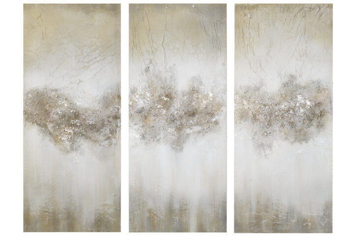 Taupe Luminous Heavily Embellished 3-piece Canvas Wall Art Set in Taupe From Madison Park