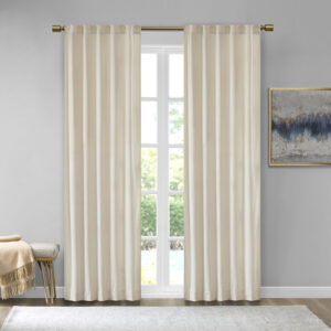 Colt Room Darkening Metallic Printed Poly Velvet Rod Pocket/Back Tab Window Panel Pair in Ivory From 510 Design