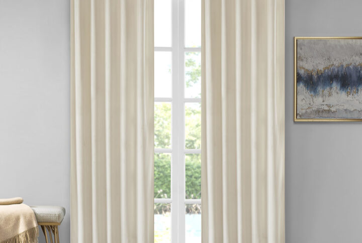 Colt Room Darkening Metallic Printed Poly Velvet Rod Pocket/Back Tab Window Panel Pair in Ivory From 510 Design