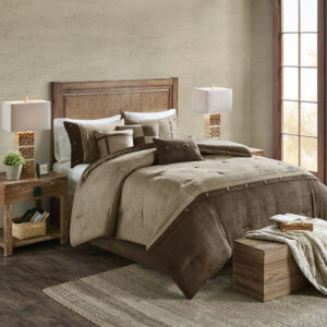 Boone 7 Piece Faux Suede Comforter Set in Brown From Madison Park