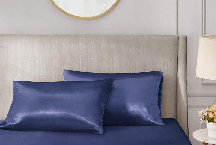 Satin Luxury 2 PC Pillowcases in Navy From Madison Park Essentials