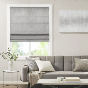 Como Printed Faux Silk Room Darkening Cordless Roman Shade in Grey From Madison Park