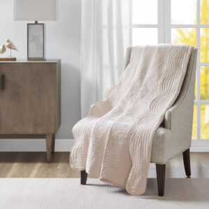 Tuscany Oversized Quilted Throw with Scalloped Edges in Blush From Madison Park