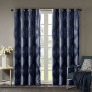 Bentley Ogee Knitted Jacquard Total Blackout Curtain Panel in Navy From SunSmart