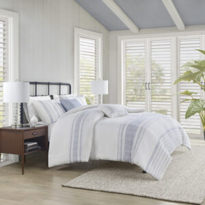 Morgan 5 Piece Cotton Jaquard Duvet Set in White/Blue From Harbor House