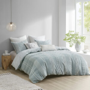 Kara 3 Piece Cotton Jacquard Duvet Cover Set in Aqua From INK+IVY