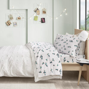 Cozy Soft Cotton Flannel Printed Sheet Set in Teal Dogs From Intelligent Design