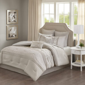 Ramsey Embroidered 8 Piece  Comforter Set in Neutral From 510 Design