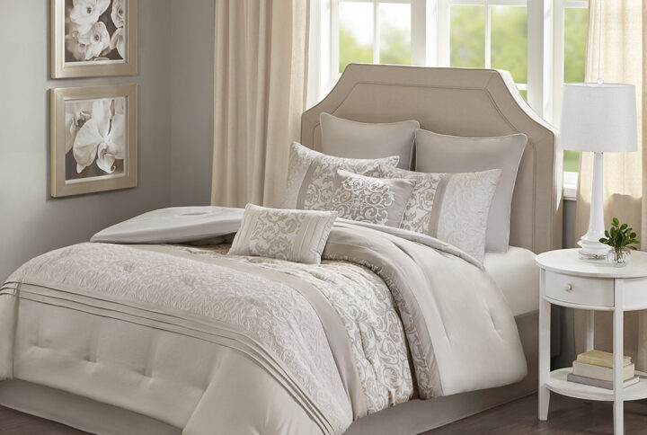 Ramsey Embroidered 8 Piece  Comforter Set in Neutral From 510 Design