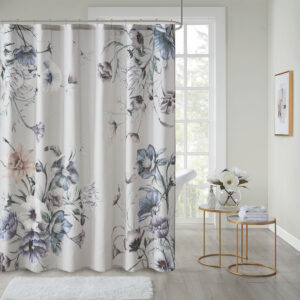 Cassandra Printed Cotton Shower Curtain in Blue From Madison Park