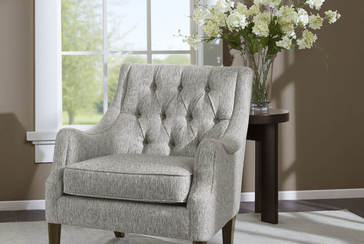 Qwen Button Tufted Accent Chair in Grey From Madison Park