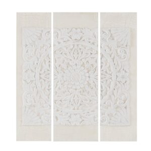 White Mandala Triptych 3-piece Dimensional Resin Canvas Wall Art Set in Offwhite From Madison Park