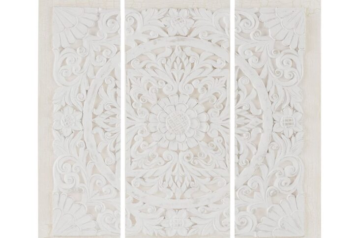 White Mandala Triptych 3-piece Dimensional Resin Canvas Wall Art Set in Offwhite From Madison Park