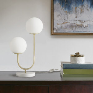 Zusa Metal 2-Light Globe Table Lamp in Gold/White From 510 Design