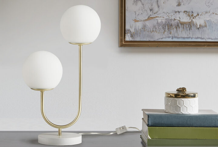 Zusa Metal 2-Light Globe Table Lamp in Gold/White From 510 Design