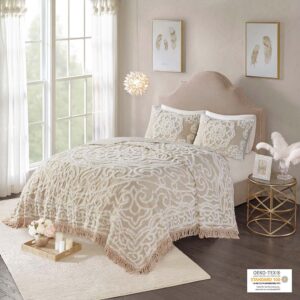 Laetitia Tufted Cotton Chenille Medallion Fringe Coverlet Mini Set in Taupe From Madison Park