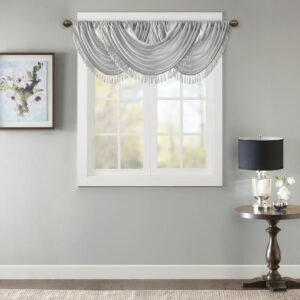 Elena Faux Silk Waterfall Embellished Valance in Silver From Madison Park