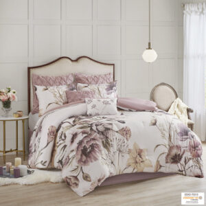 Cassandra 8 Piece Cotton Printed Comforter Set in Blush From Madison Park