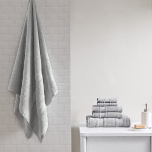 Adrien Super Soft Cotton Quick Dry Bath Towel 6 Piece Set in Silver From Madison Park Essentials