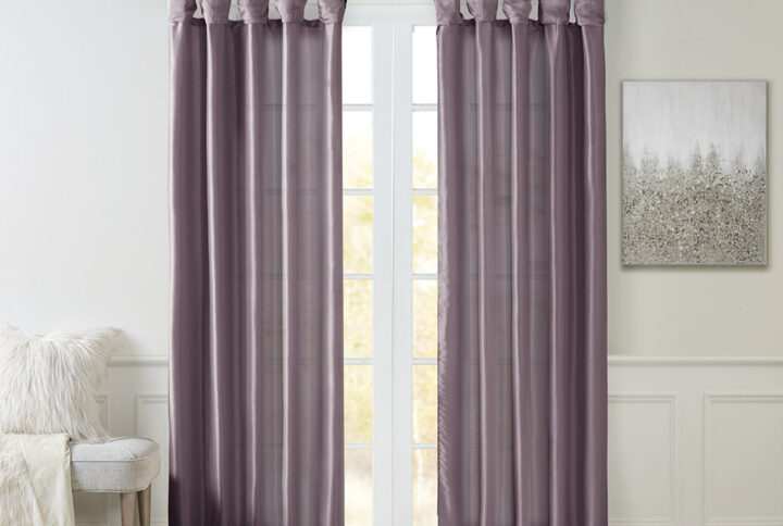 Emilia Twist Tab Lined Window Curtain Panel in Purple From Madison Park