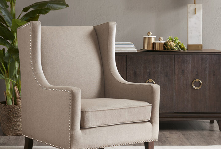 Barton Wing Chair in Taupe From Madison Park