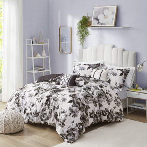 Dorsey Floral Print Comforter Set in Black/White From Intelligent Design