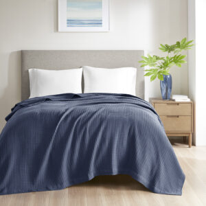 Cotton Waffle Weave Cotton Blanket in Indigo From Beautyrest