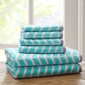 Nadia Cotton Jacquard Bath Towel 6 Piece Set in Aqua From Intelligent Design