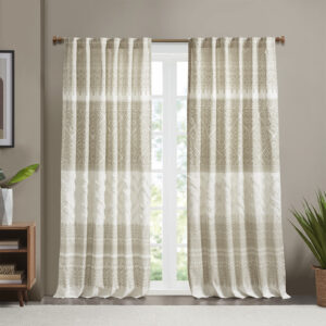 Mila Cotton Printed Curtain Panel with Chenille detail and Lining in Taupe From INK+IVY