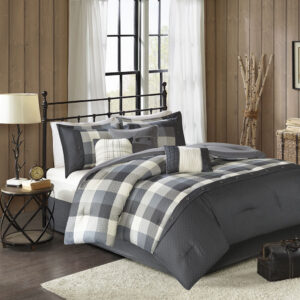 Ridge 7 Piece Herringbone Comforter Set in Grey From Madison Park