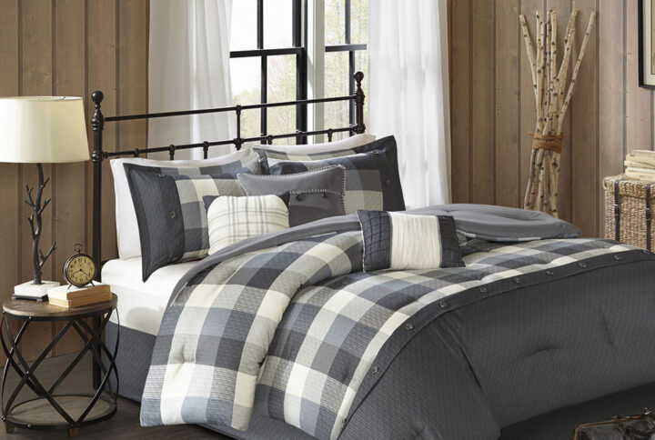 Ridge 7 Piece Herringbone Comforter Set in Grey From Madison Park