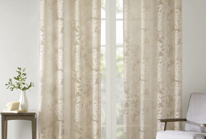 Leilani Palm Leaf Burnout Window Sheer in Natural From Madison Park