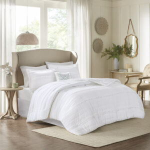 Celeste 5 Piece Microfiber Ruffled Comforter Set in White From Madison Park