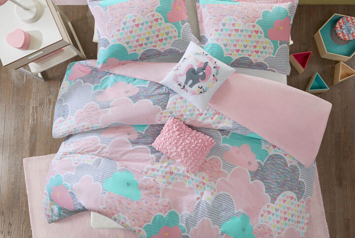 Cloud Cotton Printed Duvet Cover Set in Pink From Urban Habitat Kids