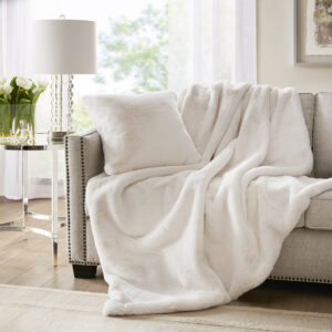 Sable Solid Faux Fur Throw in Ivory From Croscill