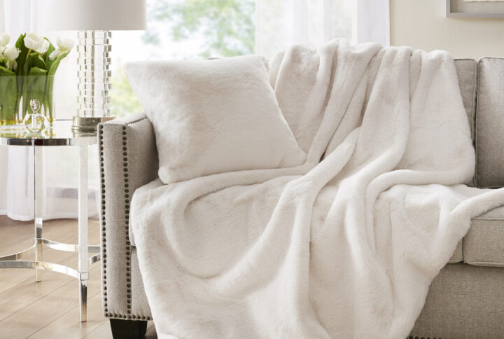 Sable Solid Faux Fur Throw in Ivory From Croscill